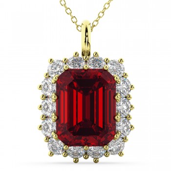 Emerald Cut Ruby & Diamond Pendant 14k Yellow Gold (5.68ct)