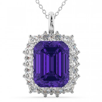 Emerald Cut Tanzanite & Diamond Pendant 14k White Gold (5.68ct)