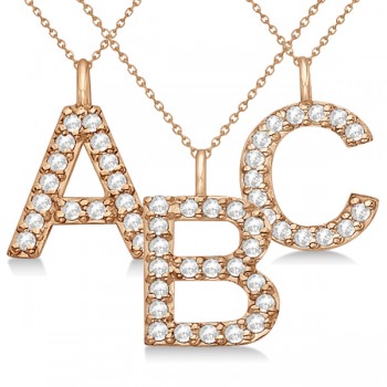 Customized Block-Letter Pave Diamond Initial Pendant in 14k Rose Gold