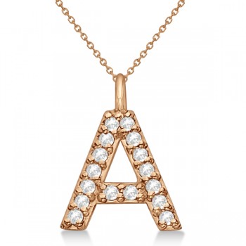 Customized Block-Letter Pave Diamond Initial Pendant in 14k Rose Gold