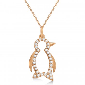 Diamond Penguin Pendant Necklace 14k Rose Gold (0.16ct)