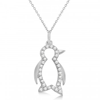 Diamond Penguin Pendant Necklace 14k White Gold (0.16ct)