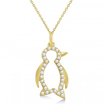 Diamond Penguin Pendant Necklace 14k Yellow Gold (0.16ct)