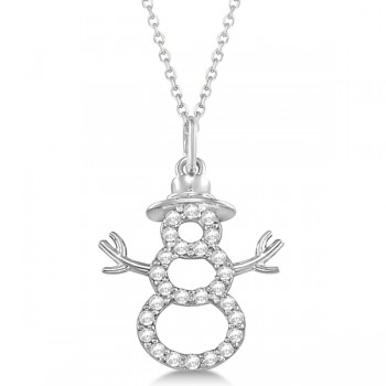 Snowman Diamond Necklace Pendant 14k White Gold (0.13ct)