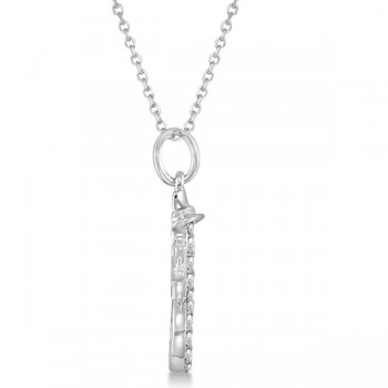 Snowman Diamond Necklace Pendant 14k White Gold (0.13ct)