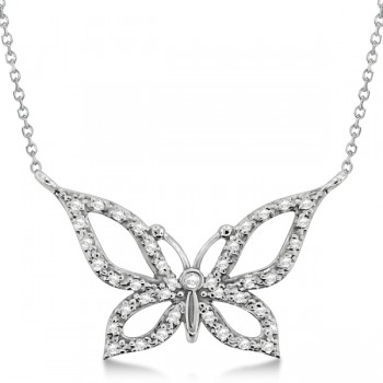 Diamond Butterfly Pendant Necklace 14k White Gold (0.21ctw)