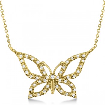 Diamond Butterfly Pendant Necklace 14k Yellow Gold (0.21ctw)