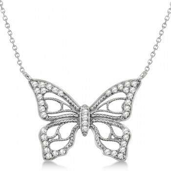 Diamond Monarch Butterfly Pendant Necklace 14k White Gold 0.20ctw