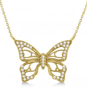Diamond Monarch Butterfly Pendant Necklace 14k Yellow Gold 0.20ctw