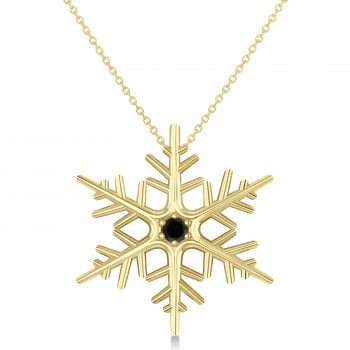 Black Diamond Winter Snowflake Pendant Necklace 14k Yellow Gold (0.04ct)