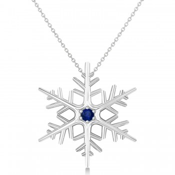 Blue Sapphire Winter Snowflake Pendant Necklace 14k White Gold (0.04ct)