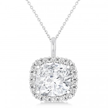 Cushion Cut Diamond Halo Pendant 14k White Gold (2.76ct)