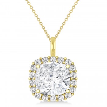 Cushion Cut Diamond Halo Pendant 14k Yellow Gold (2.76ct)