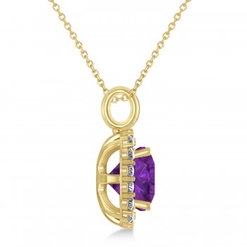 Cushion Cut Amethyst & Diamond Halo Pendant 14k Yellow Gold (2.96ct)