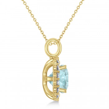 Cushion Cut Aquamarine & Diamond Halo Pendant 14k Yellow Gold (2.96ct)