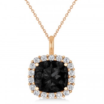 Cushion Cut Black & White Diamond Halo Pendant 14k Rose Gold (2.76ct)