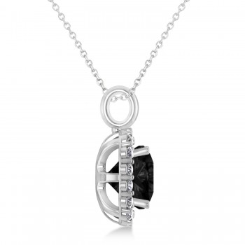 Cushion Cut Black & White Diamond Halo Pendant 14k White Gold (2.76ct)