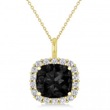 Cushion Cut Black & White Diamond Halo Pendant 14k Black Gold (2.76ct)