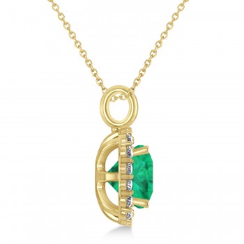 Cushion Cut Emerald & Diamond Halo Pendant 14k Yellow Gold (2.96ct)