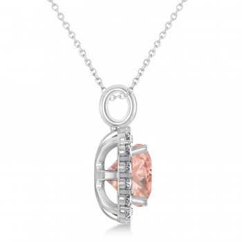 Cushion Cut Morganite & Diamond Halo Pendant 14k White Gold (2.96ct)