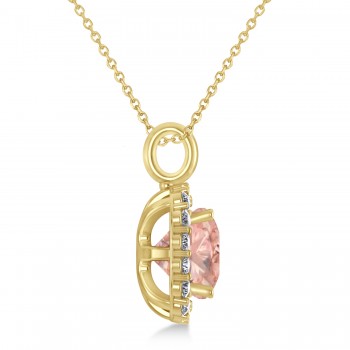 Cushion Cut Morganite & Diamond Halo Pendant 14k Yellow Gold (2.96ct)
