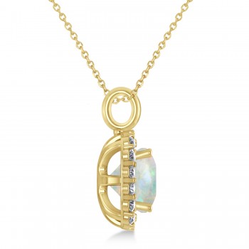 Cushion Cut Opal & Diamond Halo Pendant 14k Yellow Gold (2.96ct)