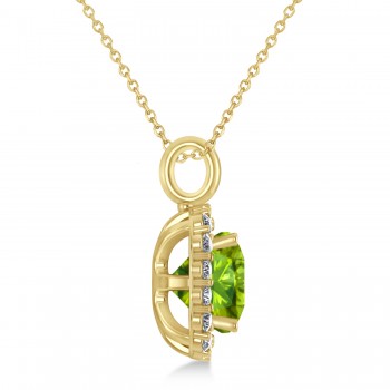 Cushion Cut Peridot & Diamond Halo Pendant 14k Yellow Gold (2.96ct)