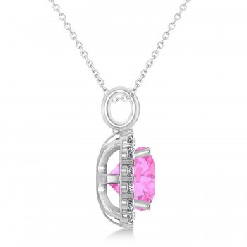 Cushion Cut Pink Sapphire & Diamond Halo Pendant 14k White Gold (2.96ct)