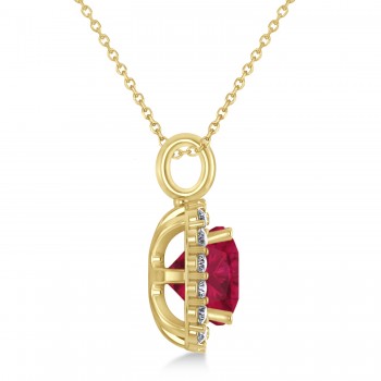 Cushion Cut Ruby & Diamond Halo Pendant 14k Yellow Gold (2.96ct)