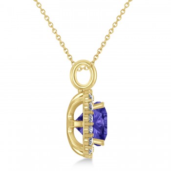 Cushion Cut Tanzanite & Diamond Halo Pendant 14k Yellow Gold (2.96ct)