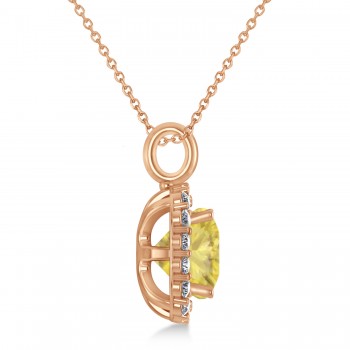 Cushion Cut Yellow & White Diamond Halo Pendant 14k Rose Gold (2.76ct)