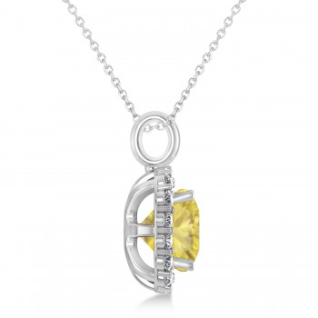 Cushion Cut Yellow & White Diamond Halo Pendant 14k White Gold (2.76ct)