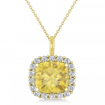 Cushion Cut Yellow & White Diamond Halo Pendant 14k Yellow Gold (2.76ct)