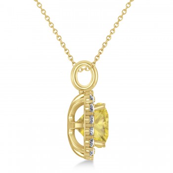 Cushion Cut Yellow & White Diamond Halo Pendant 14k Yellow Gold (2.76ct)