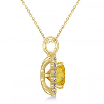 Cushion Cut Yellow Sapphire & Diamond Halo Pendant 14k Yellow Gold (2.96ct)