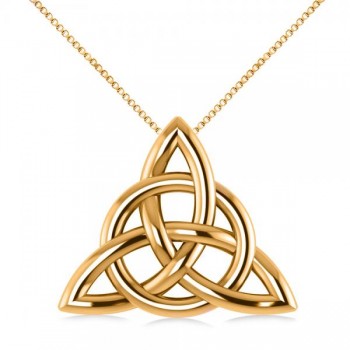 Triangular Irish Trinity Celtic Knot Pendant Necklace 14k Yellow Gold