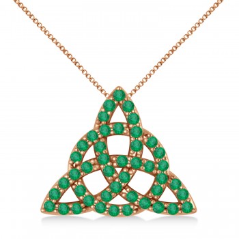 Emerald Trinity Celtic Knot Pendant Necklace 14k Rose Gold (0.45ct)