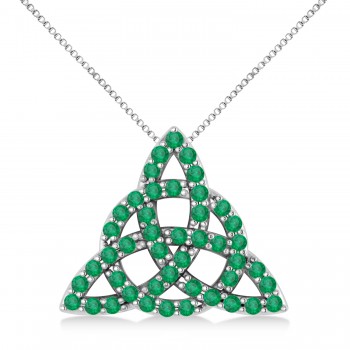 Emerald Trinity Celtic Knot Pendant Necklace 14k White Gold (0.45ct)