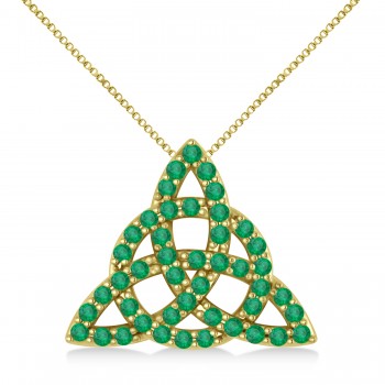 Emerald Trinity Celtic Knot Pendant Necklace 14k Yellow Gold (0.45ct)