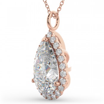 Halo Pear Shaped Diamond Pendant Necklace 14k Rose Gold (4.69ct)