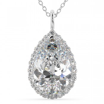 Halo Pear Shaped Diamond Pendant Necklace 14k White Gold (4.69ct)