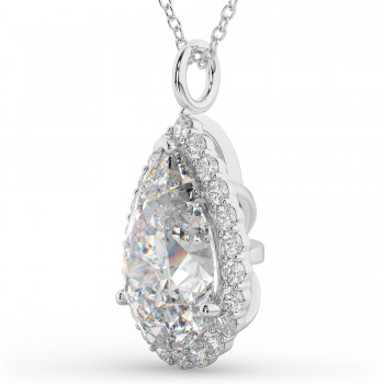 Halo Pear Shaped Diamond Pendant Necklace 14k White Gold (4.69ct)