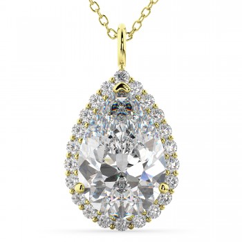Halo Pear Shaped Diamond Pendant Necklace 14k Yellow Gold (4.69ct)