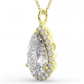 Halo Pear Shaped Diamond Pendant Necklace 14k Yellow Gold (4.69ct)