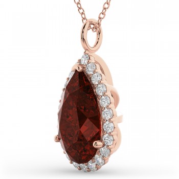 Halo Garnet & Diamond Pear Shaped Pendant Necklace 14k Rose Gold (6.24ct)