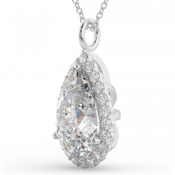 Halo Pear Shaped Lab Grown Diamond Necklace 14k White Gold (4.69ct)