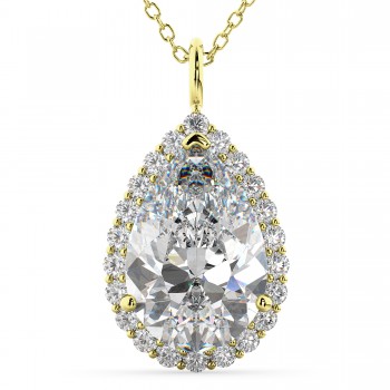 Halo Pear Shaped Lab Grown Diamond Necklace 14k Yellow Gold (4.69ct)