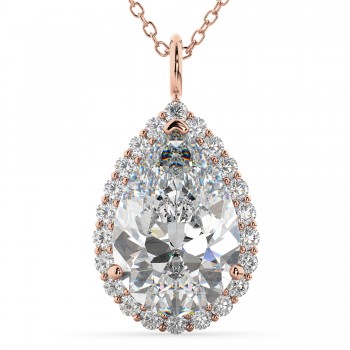 Halo Moissanite & Diamond Pear Shaped Pendant Necklace 14k Rose Gold (5.44ct)