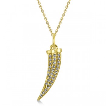 Diamond Accented Italian Horn Drop Pendant 14k Yellow Gold (0.22ct)