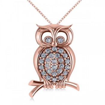 Diamond Accented Owl Pendant Necklace 14k Rose Gold (0.34ct)